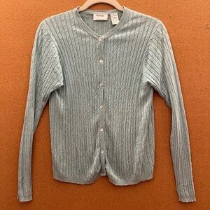 100% Silk Light Blue Cable Knit Cardigan